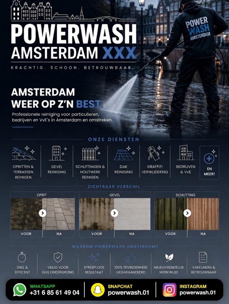 Powerwash Amsterdam | Terrassen, Gevels & Opritten, Ophalen, Elektrisch