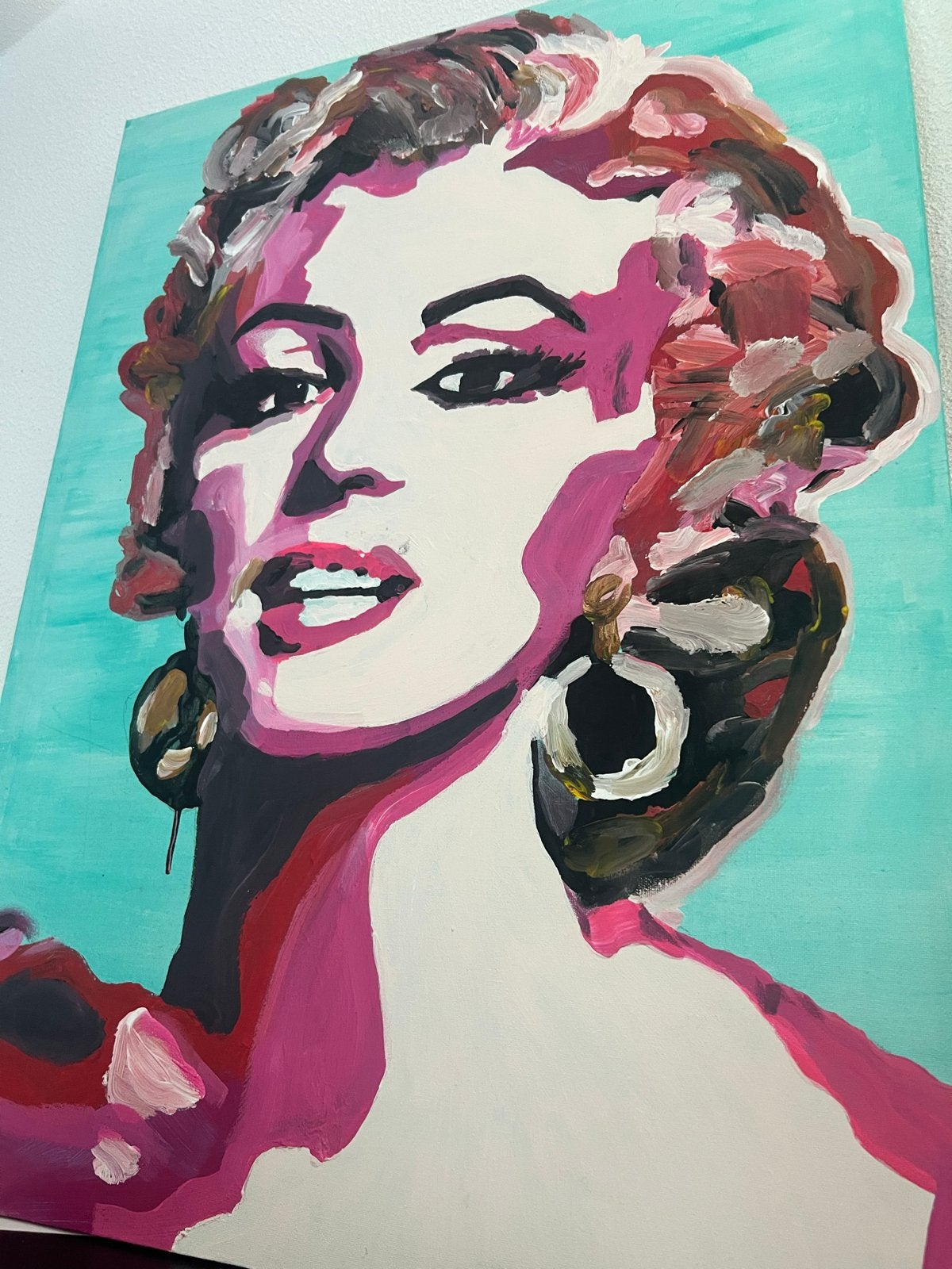 Pop Art Schilderij Marilyn Monroe - Handgeschilderd, Antiek en Kunst, Ophalen, Acrylverf, Handgeschilderd, Portret