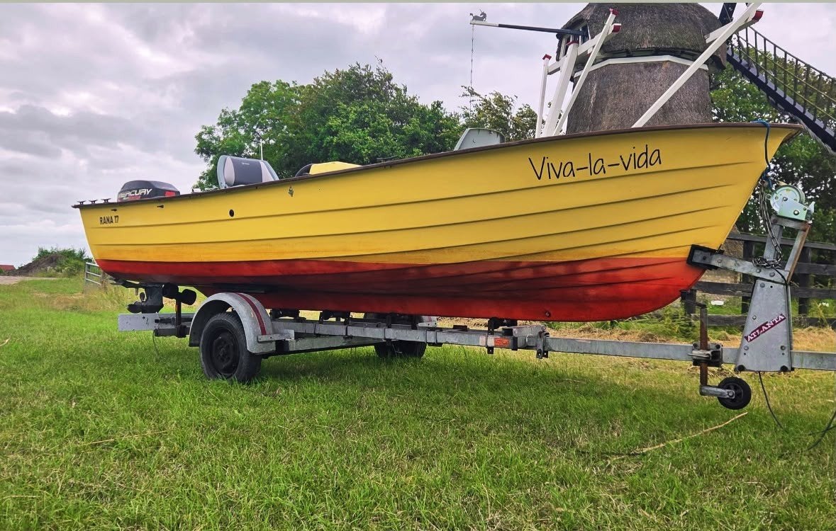 Rana 17 Vis/Toerboot met 25 pk Mercury en Trailer, Watersport en Boten, Vis- en Consoleboten, Ophalen, 10 tot 30 pk, Gebruikt