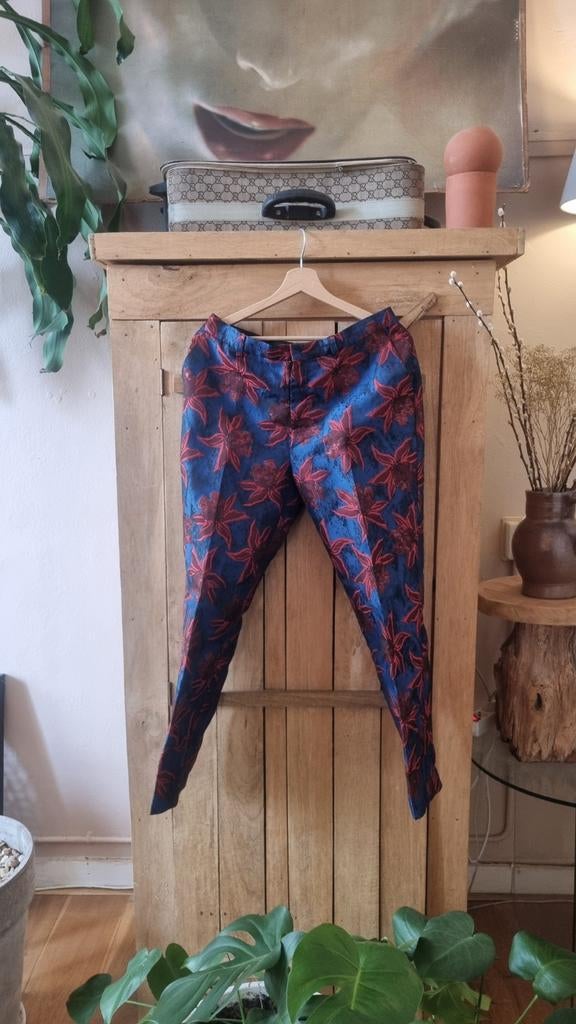 Opvallende Broek Sissy Boy met Bloemenprint - Maat M, Maat 38/40 (M), Blauw, Ophalen of Verzenden, Lang