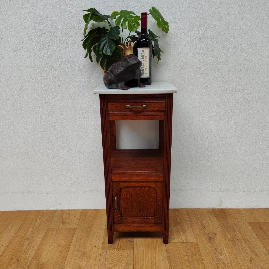 Vintage Antiek nachtkastje bijzetkastje met marmer blad 011, Valkenswaard, Gebruikt, Minder dan 45 cm, Info@flashbackfurniture.nl