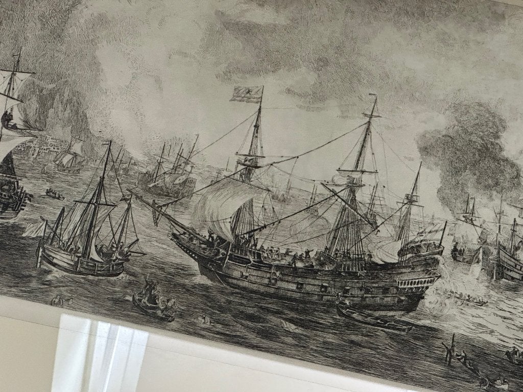 Maritiem tafereel van J.F. Obbes - Grote ets, Antiek en Kunst, 1800 - 1899, Ets, Militair, Gesigneerd