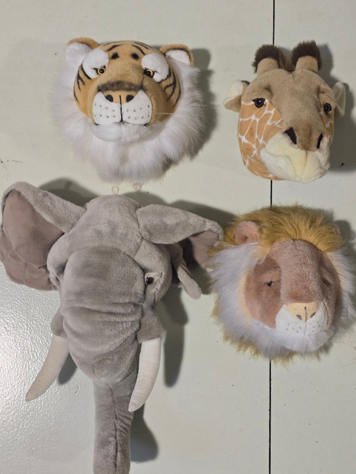 4 Bibib dierenkoppen: olifant, leeuw, tijger, giraf, Verzenden, Gebruikt, Olifant, Overige merken