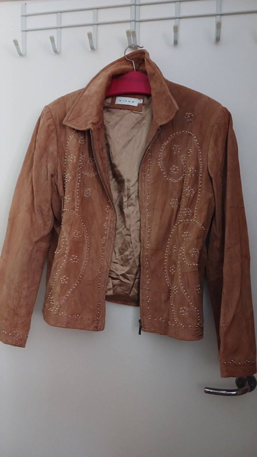 Micha Suède Damesjack met Studs – Cognac / Camel – Maat XL, Ophalen of Verzenden, Zo goed als nieuw, Maat 46/48 (XL) of groter