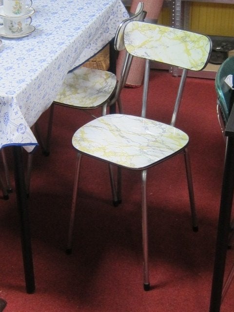 4 vintage keukenstoelen imitatie marmer, Ophalen, N, Vier, N