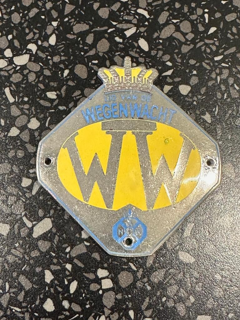 WW W.W. embleem. Chrome A.N.W.B. logo voor een oldtimer auto, Ophalen of Verzenden, Gebruikt, Gebruiksvoorwerp