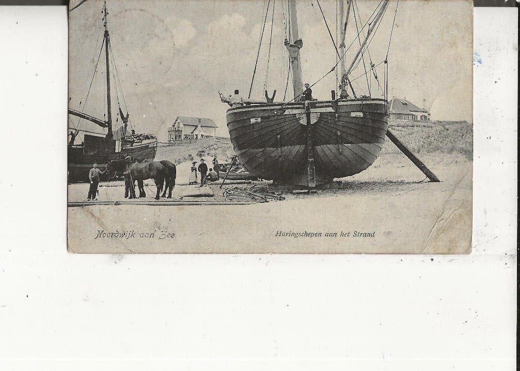 Noordwijk aan Zee Bomschuiten op het strand 1913, Ophalen of Verzenden, Voor 1920, Gelopen, Zuid-Holland