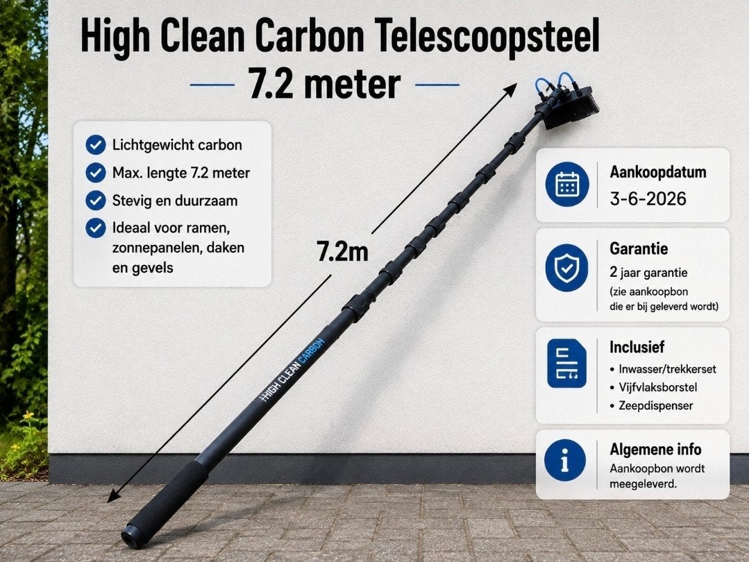 High Clean Carbon Telescoopsteel 7.2m met borstels, Ophalen, Overige typen