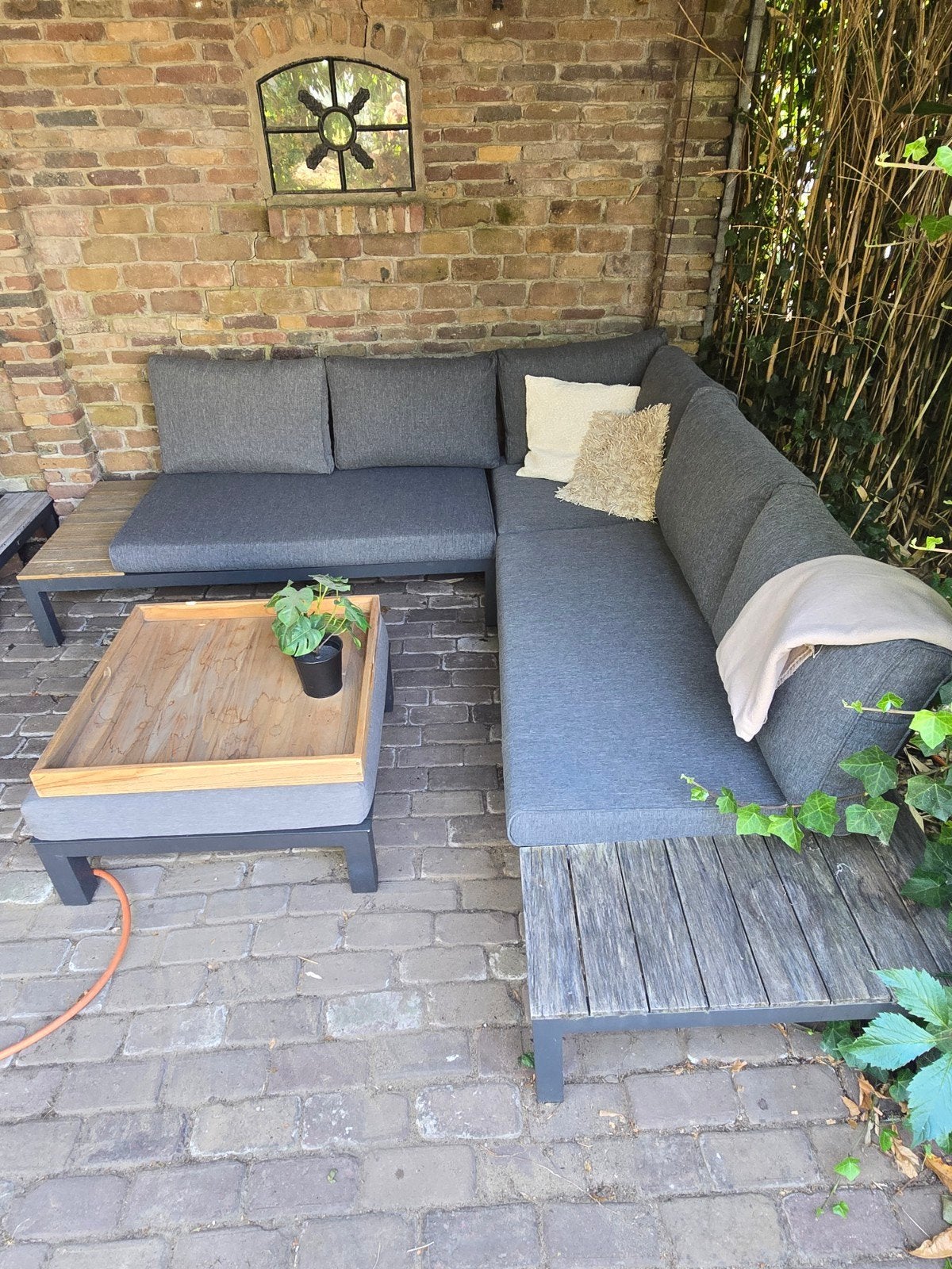 Exotan Hoekbank Loungeset Ibiza Stijl met Grijze Kussens, Ophalen, Aluminium, Zo goed als nieuw, Loungeset