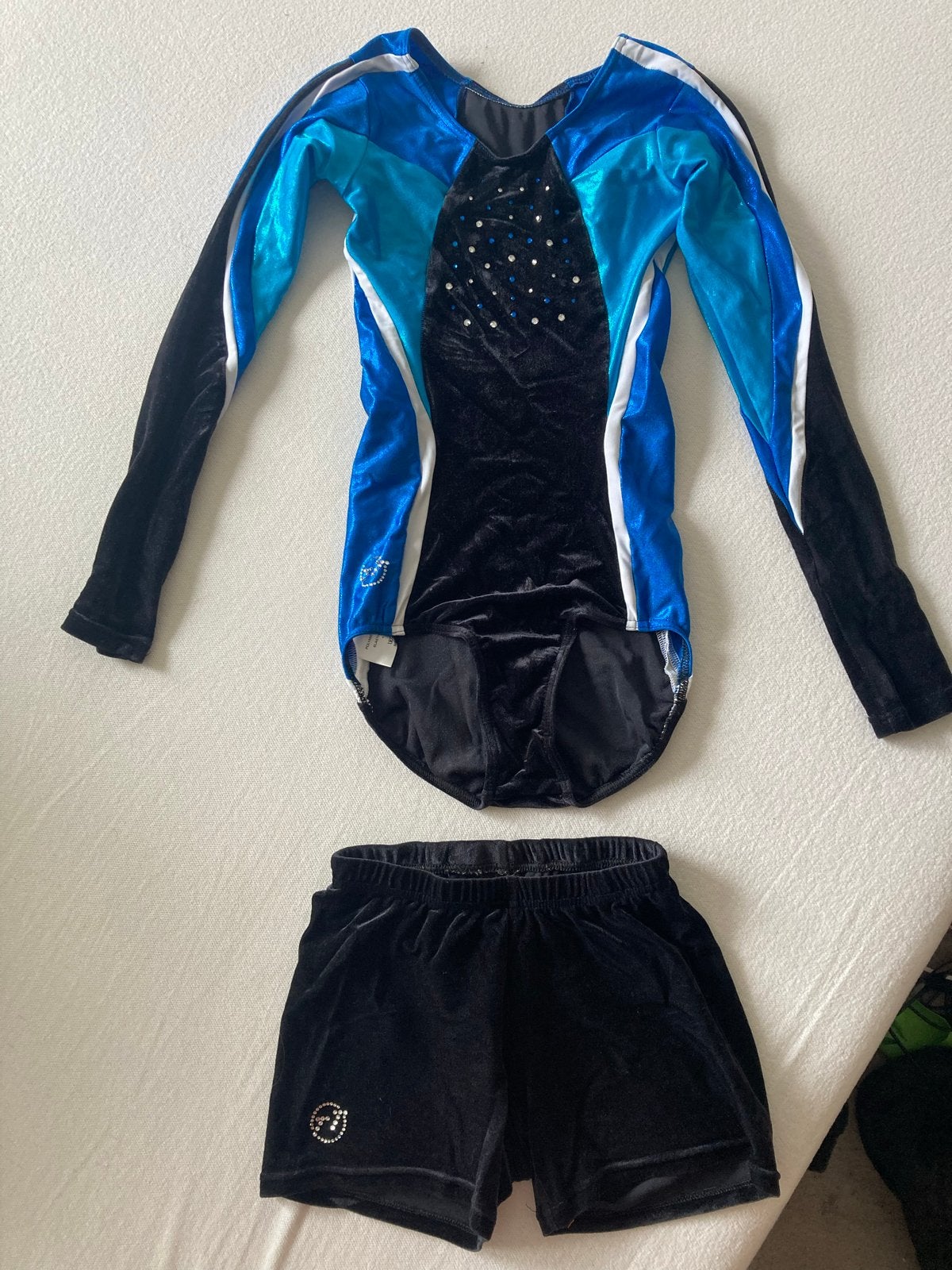 Turnpakje met bijpassend broekje - Blauw/Zwart, Ophalen of Verzenden, Zo goed als nieuw, Meisje, Sport- of Zwemkleding