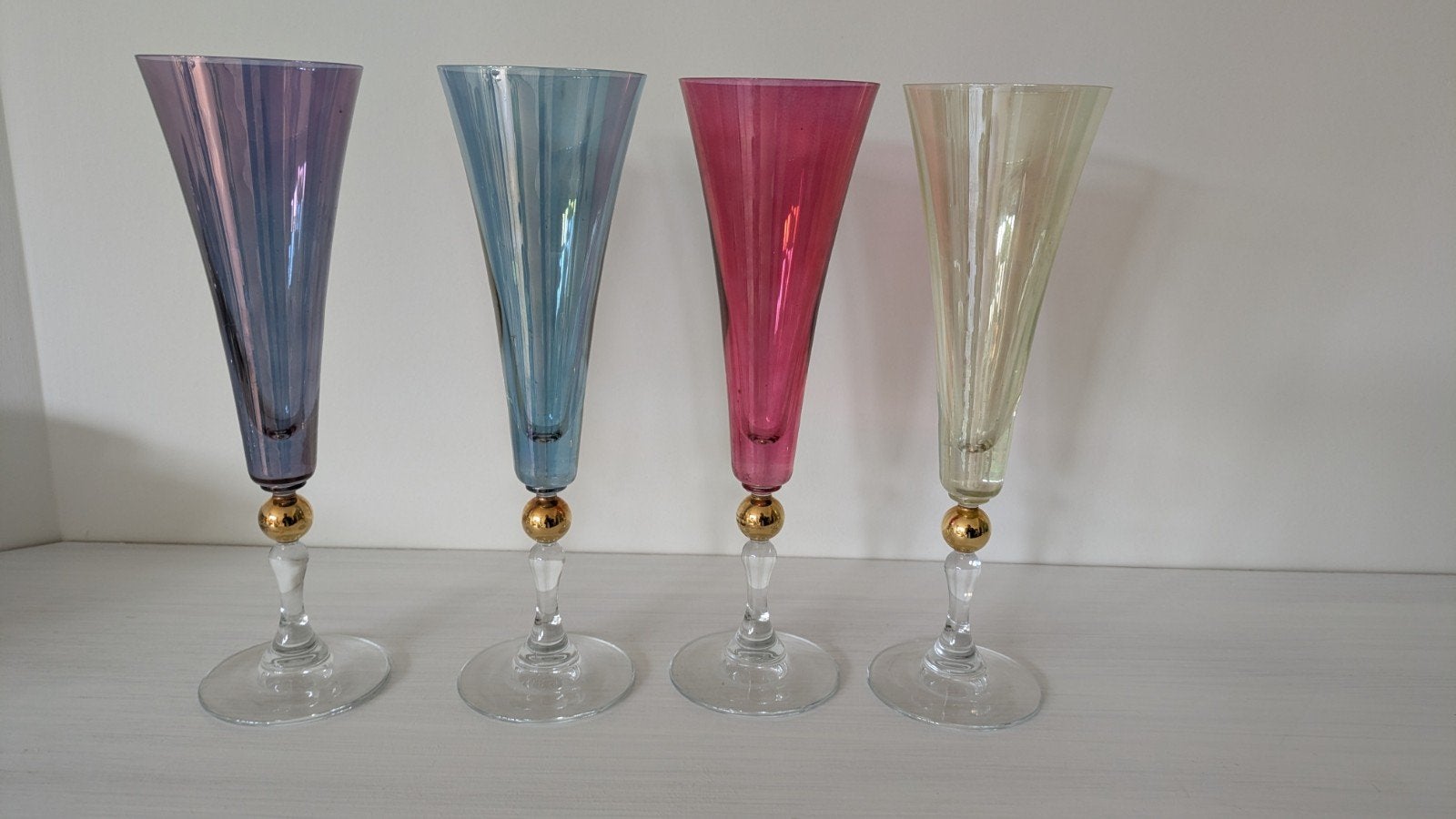 Chique gekleurde Franse Retro Vintage hoge glazen goud, Ophalen of Verzenden