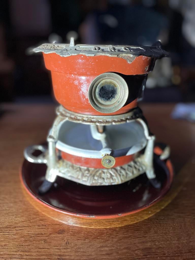 Antiek HALLER 1-pits petroleumstel met emaille waterketel, Antiek en Kunst, Antiek | Emaille, Ophalen