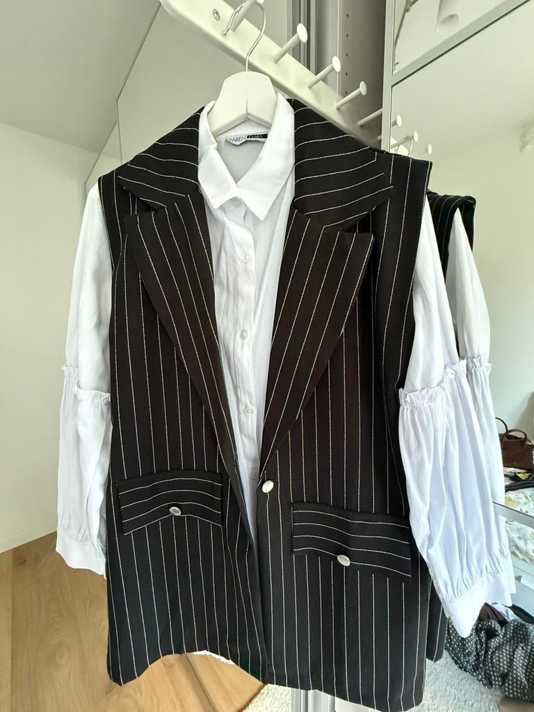 Zwarte krijtstreep 3-delige set, Kleding | Heren, Ophalen of Verzenden, Zo goed als nieuw, Zwart