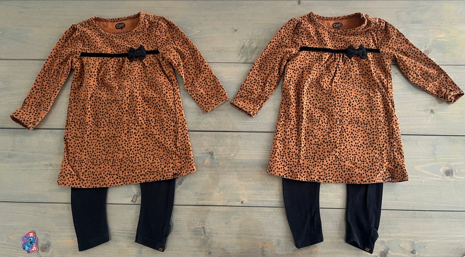 Z8 Setje tweeling meisje maat 74 - Leopard print met strikje, Ophalen of Verzenden, Gebruikt, Meisje, Setje