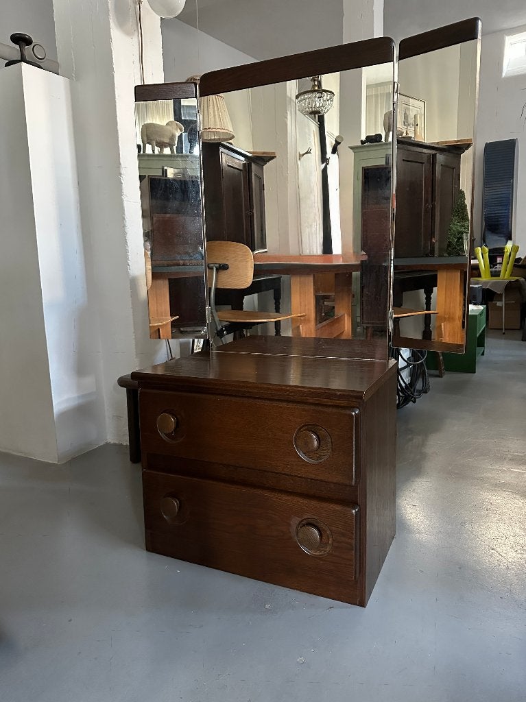 SALE: Vintage design jaren 70 kaptafel, ladekast met spiegel, Huis en Inrichting, Ophalen, Gebruikt, -, 100 tot 150 cm