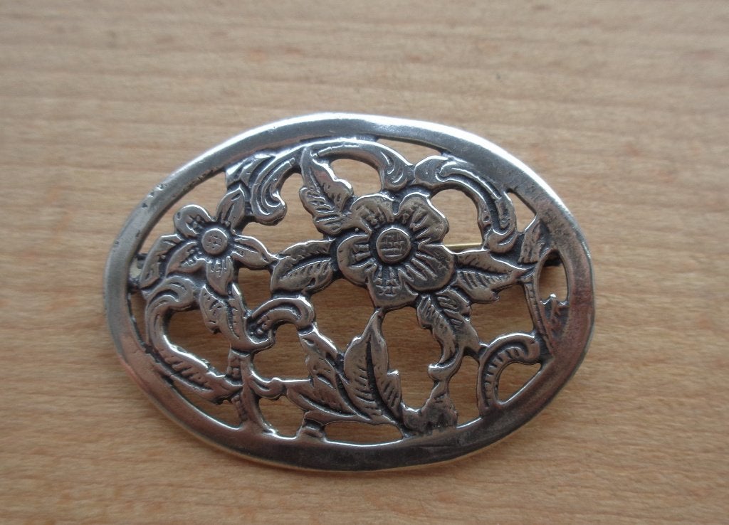 zilveren antieke bloem broche [702], Verzenden, Zilver, Broche