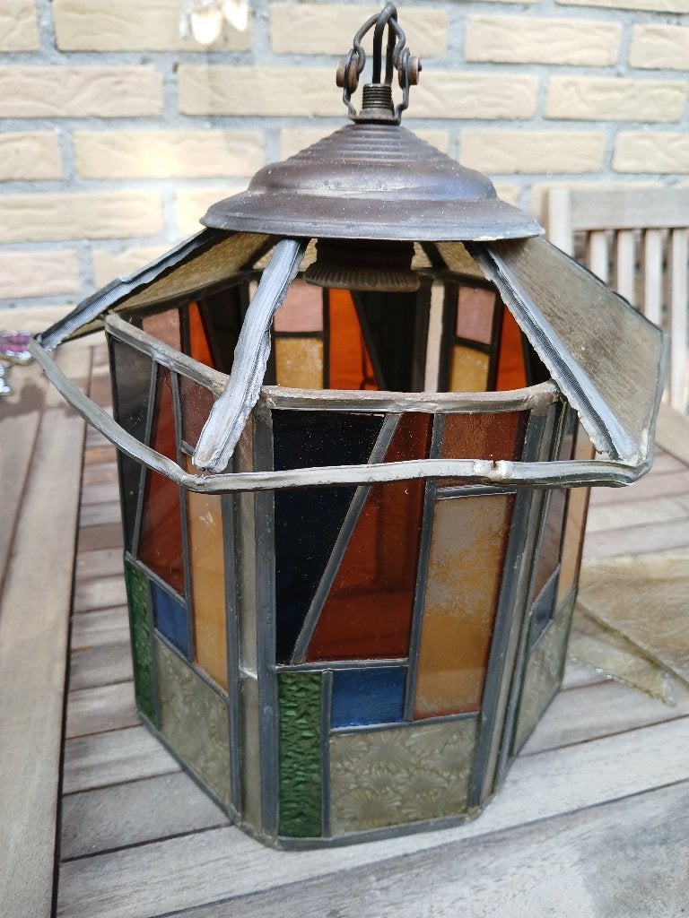 Glas in lood hanglampje, Huis en Inrichting, Ophalen, Gebruikt, Glas, Retro