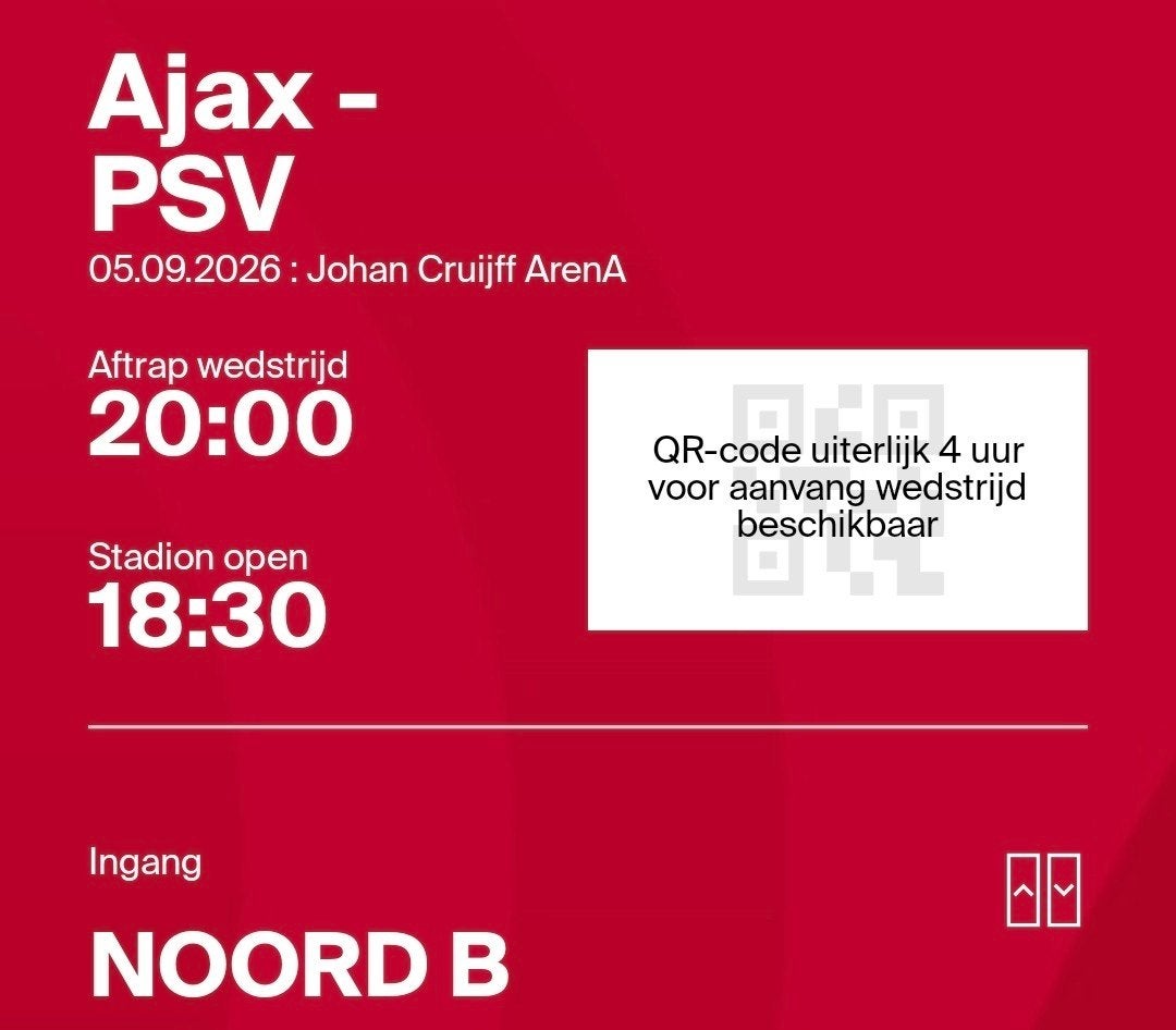1x AJAX - PSV  //  Vak: 115, Eén persoon, September