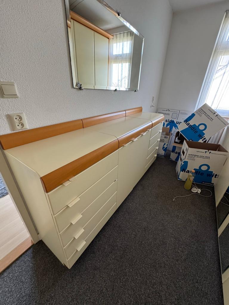 Ladekasten set van 3 - Crème met houten accenten, Huis en Inrichting, Kasten | Ladekasten, Ophalen, 5 laden of meer, 100 tot 150 cm
