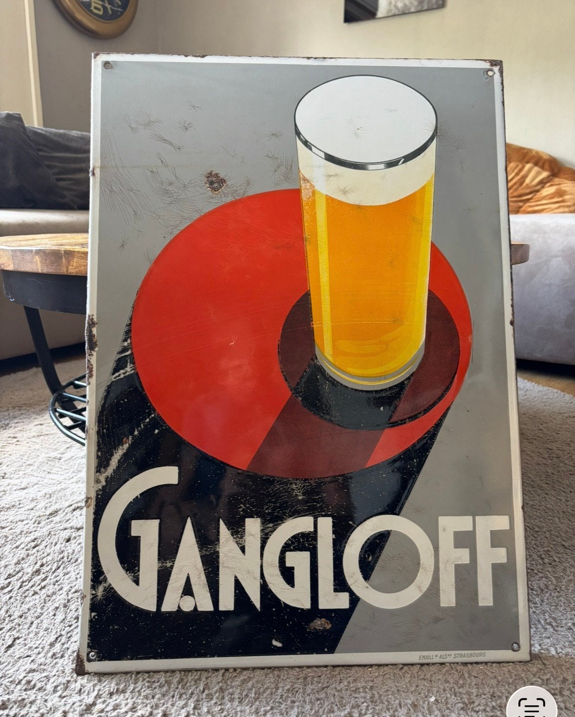 Emaille Reclamebord Gangloff Bier, Ophalen of Verzenden, Gebruikt, Reclamebord
