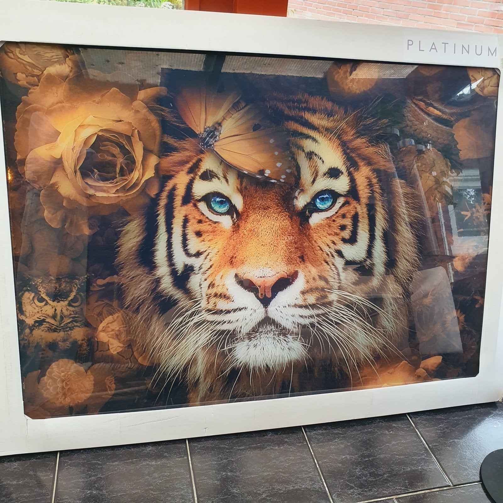 High-end artwork Roger Heerink - Autumn Tiger op glas, Ophalen, Glas, Achter glas, Dieren