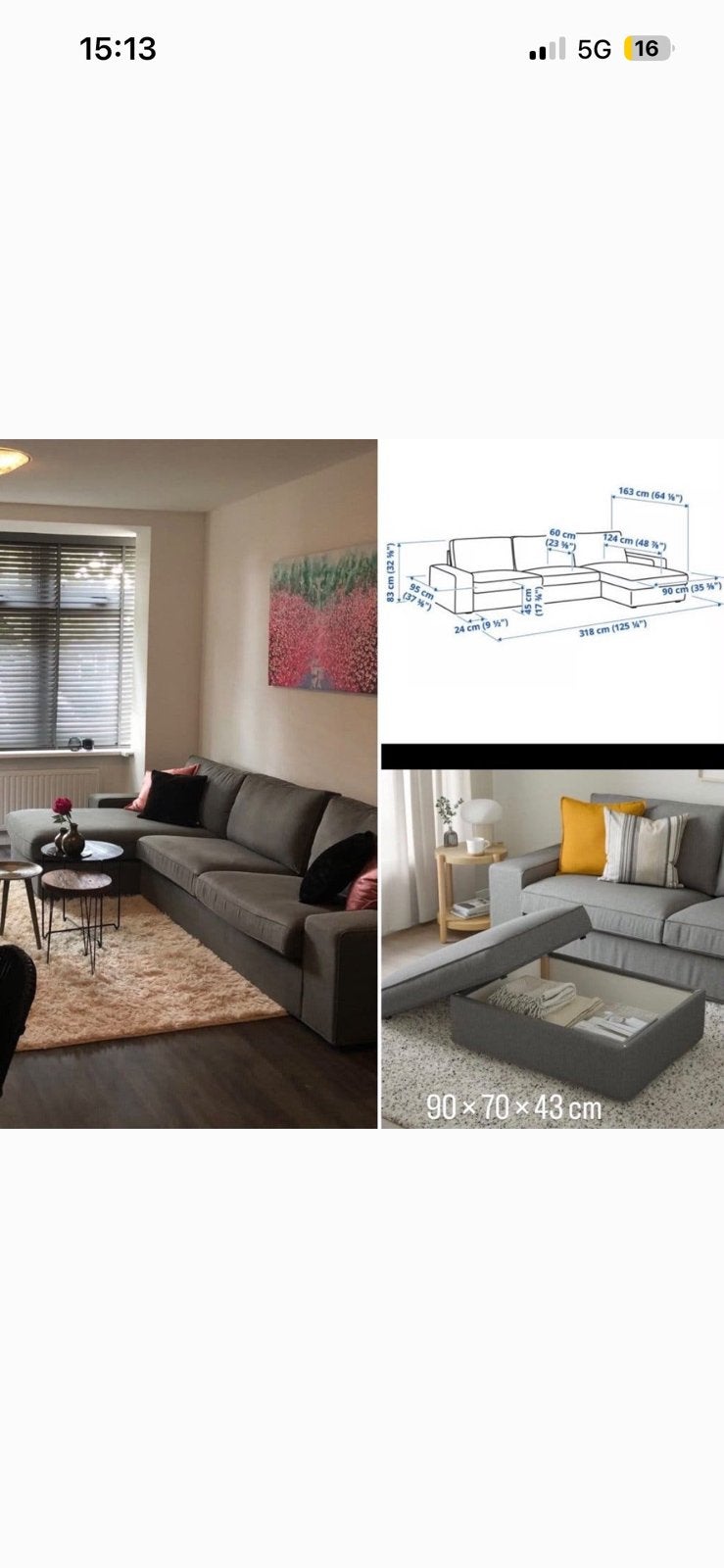 Mooie, lekkere 3-zits bank met chaise longue, Huis en Inrichting, Ophalen, Gebruikt, Stof
