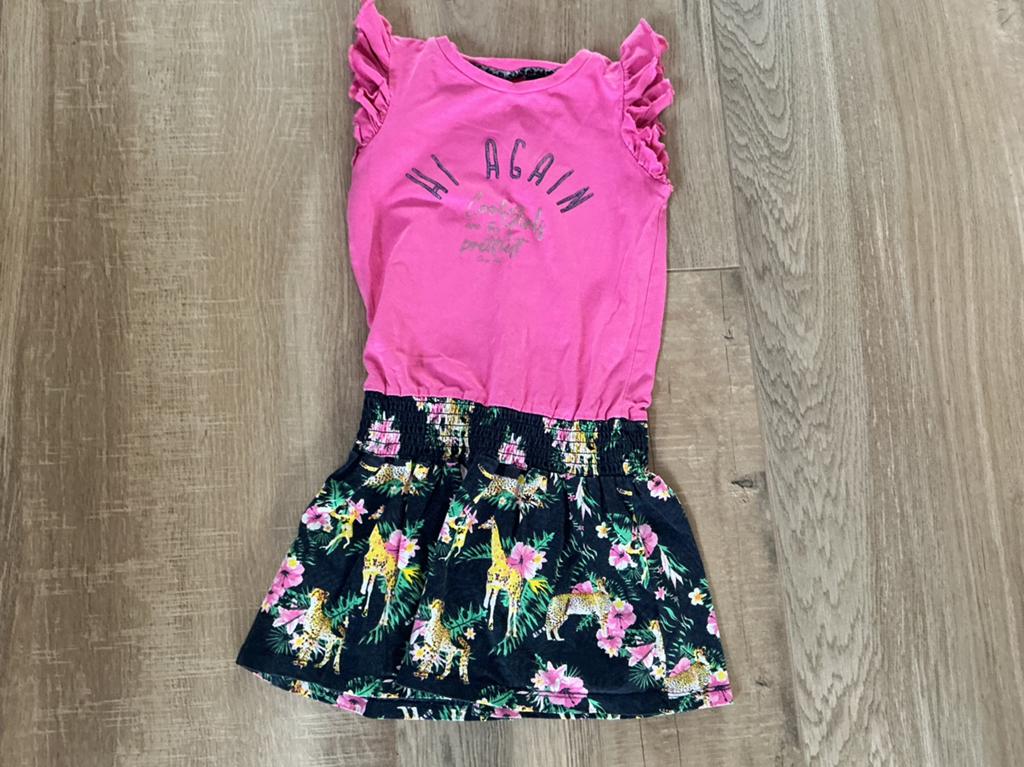 Roze jurk met dierenprint voor meisjes, Ophalen of Verzenden, Gebruikt, Meisje