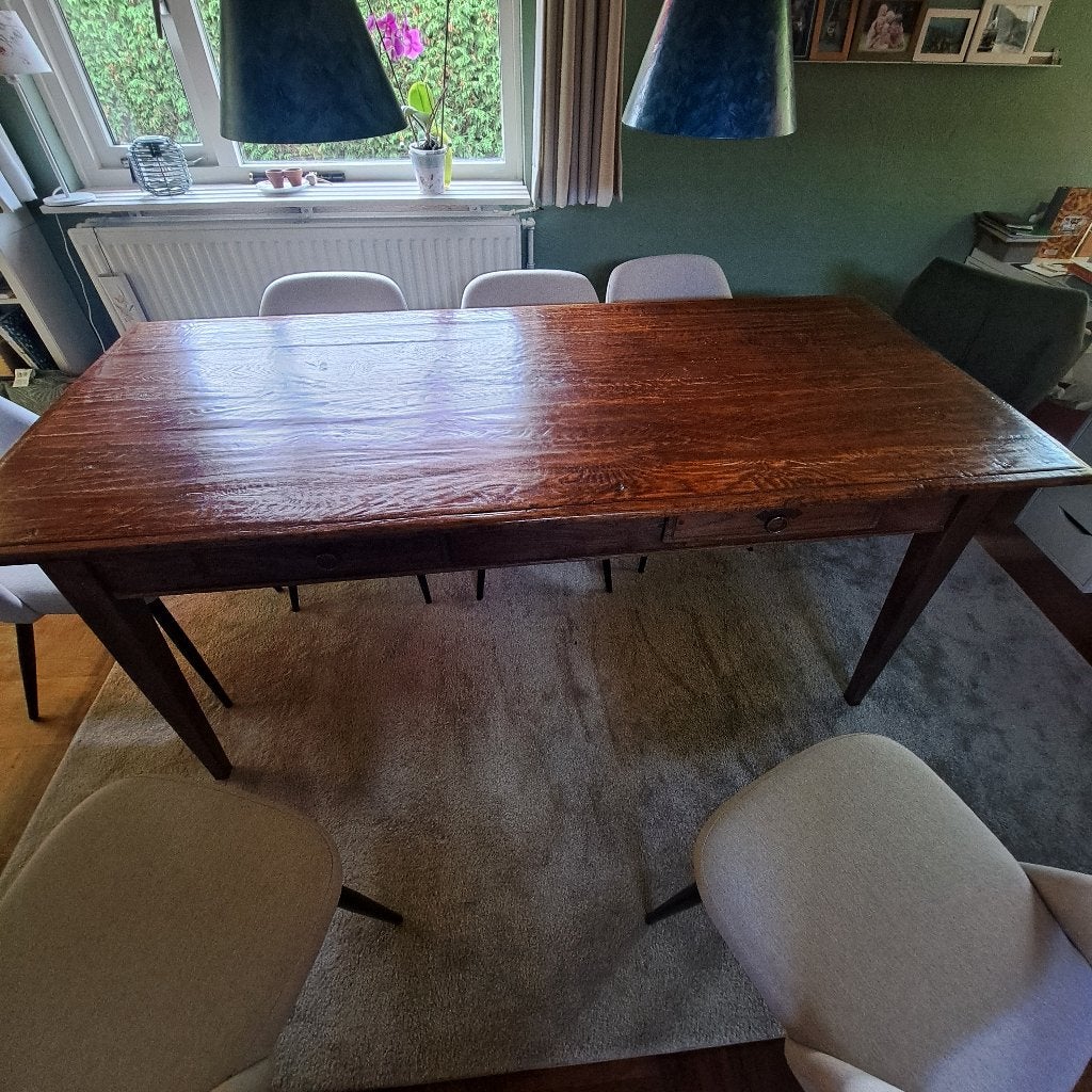 Grote, massief houten, eettafel., Ophalen, Gebruikt, 200 cm of meer, 50 tot 100 cm