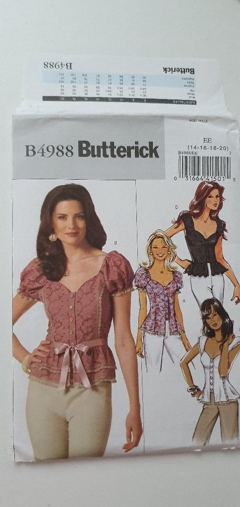 Butterick patroon B4988, Hobby en Vrije tijd, Overige merken, Overige typen, Vrouw, Nieuw