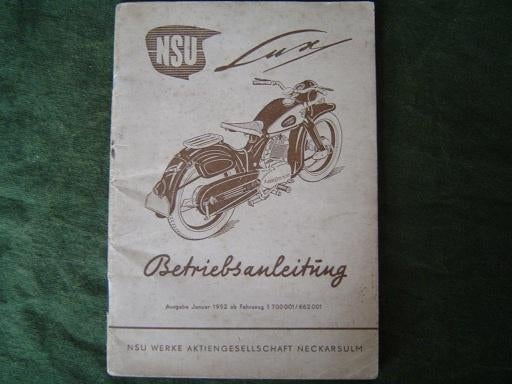 NSU Lux 1952 motorrad betriebsanleitung instructie boekje, Motoren, Ophalen of Verzenden, Overige merken