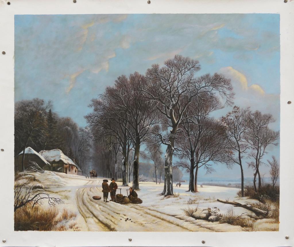 Olieverf replica B.C. Koekkoek: Winterlandschap, Antiek en Kunst, Kunst | Schilderijen | Klassiek, Verzenden