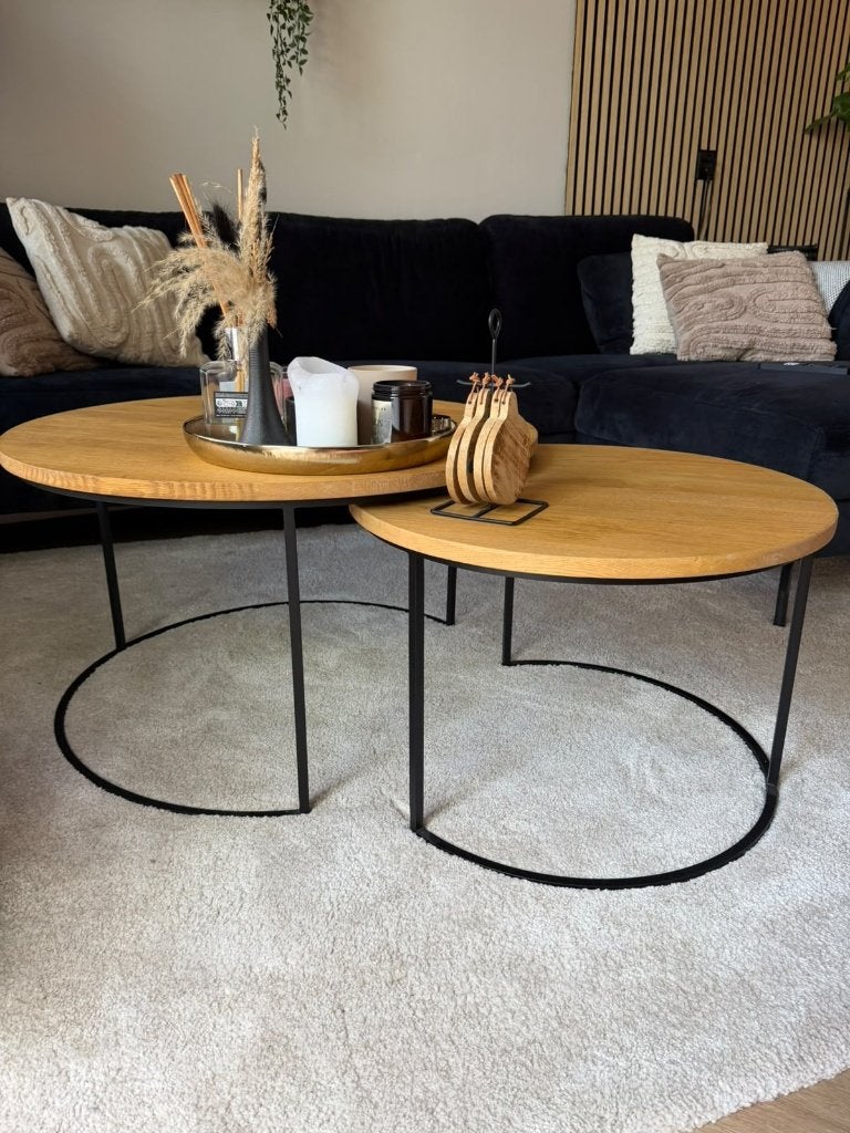 Iras salontafels – set van 2 – eikenhout (Goossens wonen), Ophalen, 50 tot 100 cm, 50 tot 100 cm, Eikenhout