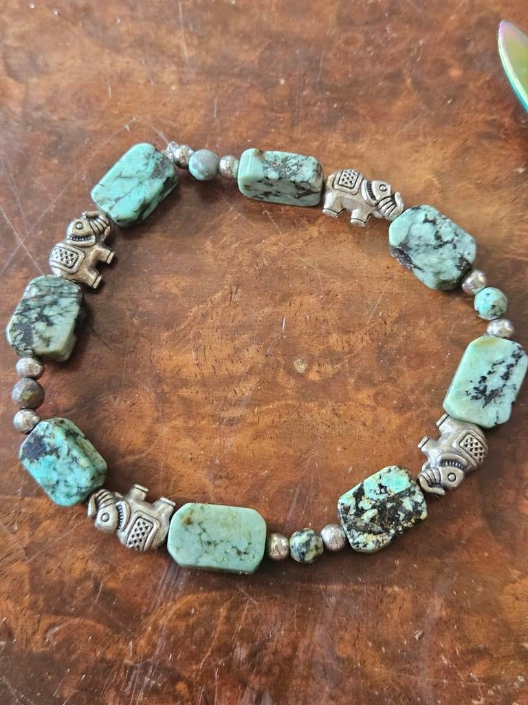 Afrikaanse Turkoois Armband met Metalen Spacers, Overige materialen, Met bedels of kralen, Nieuw, Ophalen of Verzenden