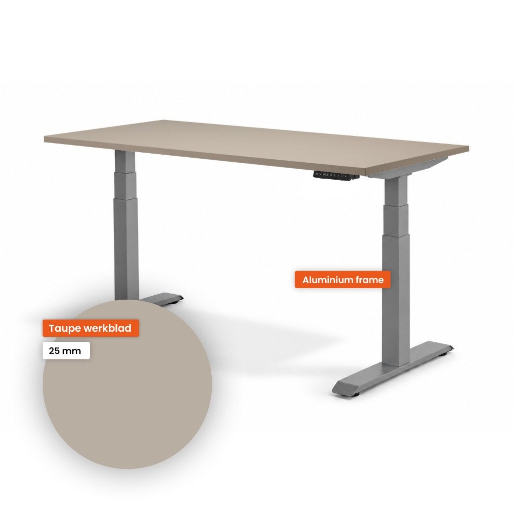 Ergowork zit-sta bureau – Aluminium frame / Taupe, Zit-sta bureau, Spaanplaat of MDF, Nieuw, Ophalen of Verzenden