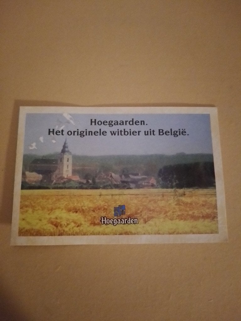 kaartje van Hoegaarden wit, Verzenden, Gebruikt, Reclamebord, Plaat of Schild, Overige merken