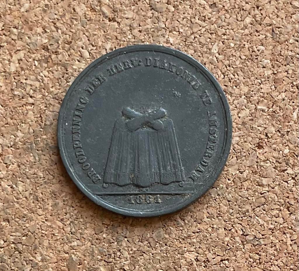 Penning - Broodpenning 1861 Hervormde Diakonie te Amsterdam, Postzegels en Munten, Ophalen of Verzenden, Overige materialen, Nederland