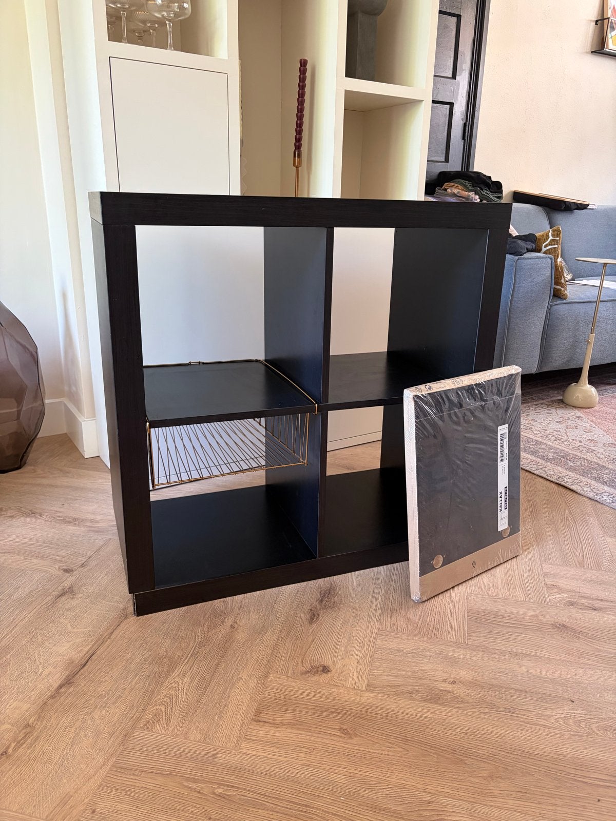IKEA Kallax Kast Zwartbruin met Inzetstukken, Huis en Inrichting, Kasten | Boekenkasten, Ophalen, Gebruikt, 50 tot 100 cm, 25 tot 50 cm