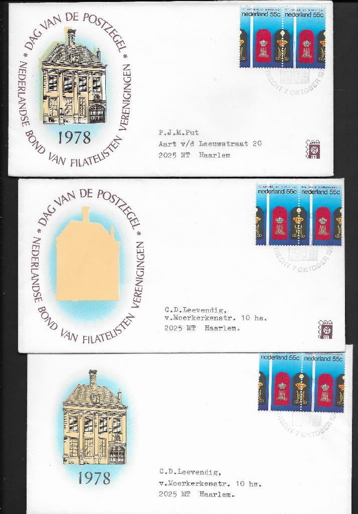 3 enveloppen Dag van de Postzegel. 2x met MISDRUK. LEES INFO, Ophalen of Verzenden, Brief