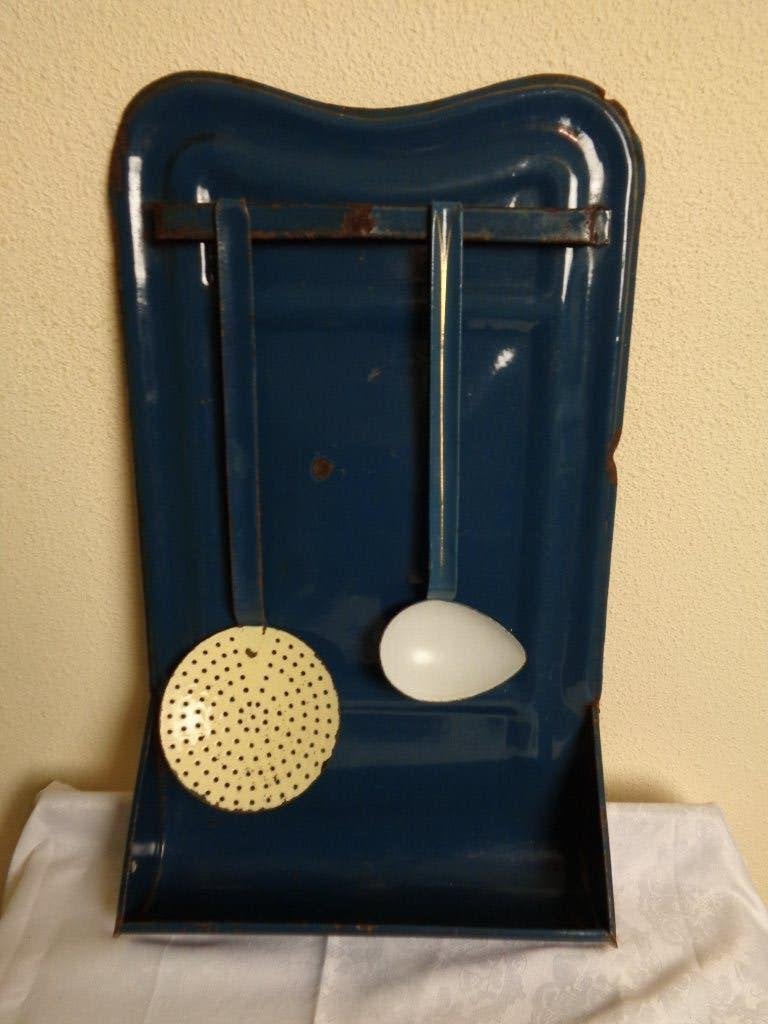 blauw emaille lepelrek, Ophalen of Verzenden