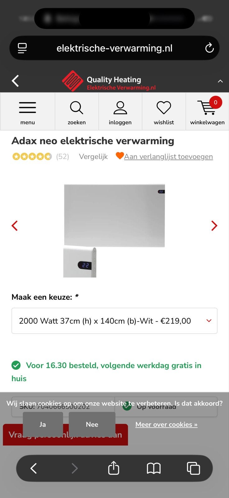 Adax Neo elektrische verwarming 2000W - Nieuw in doos, 30 tot 80 cm, Radiator, Nieuw, 150 cm of meer