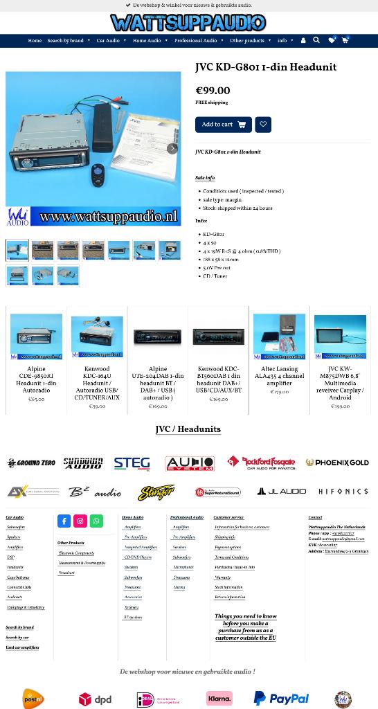 JVC KD-G801 1-din headunit / Autoradio, Auto diversen, Autoradio's, Gebruikt, ., Ophalen of Verzenden, JVC