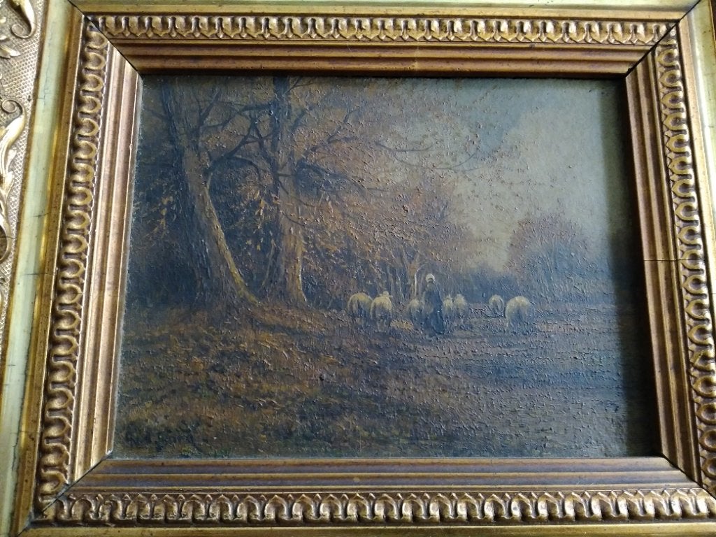 Schilderij van A vd Burg boslandschap, Antiek en Kunst, Oud hollands, Overige ondergronden, Dieren, Ophalen of Verzenden