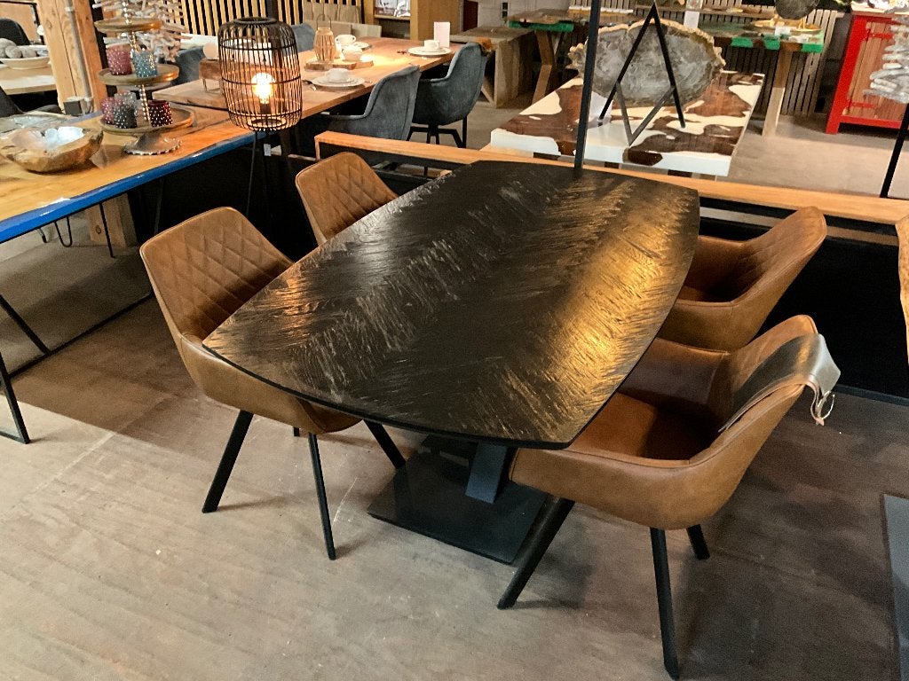 Zwarte Eiken Visgraat Tafel - 180x100 - Deens ovaal., 100 tot 150 cm, Eikenhout, Ophalen of Verzenden, Rechthoekig