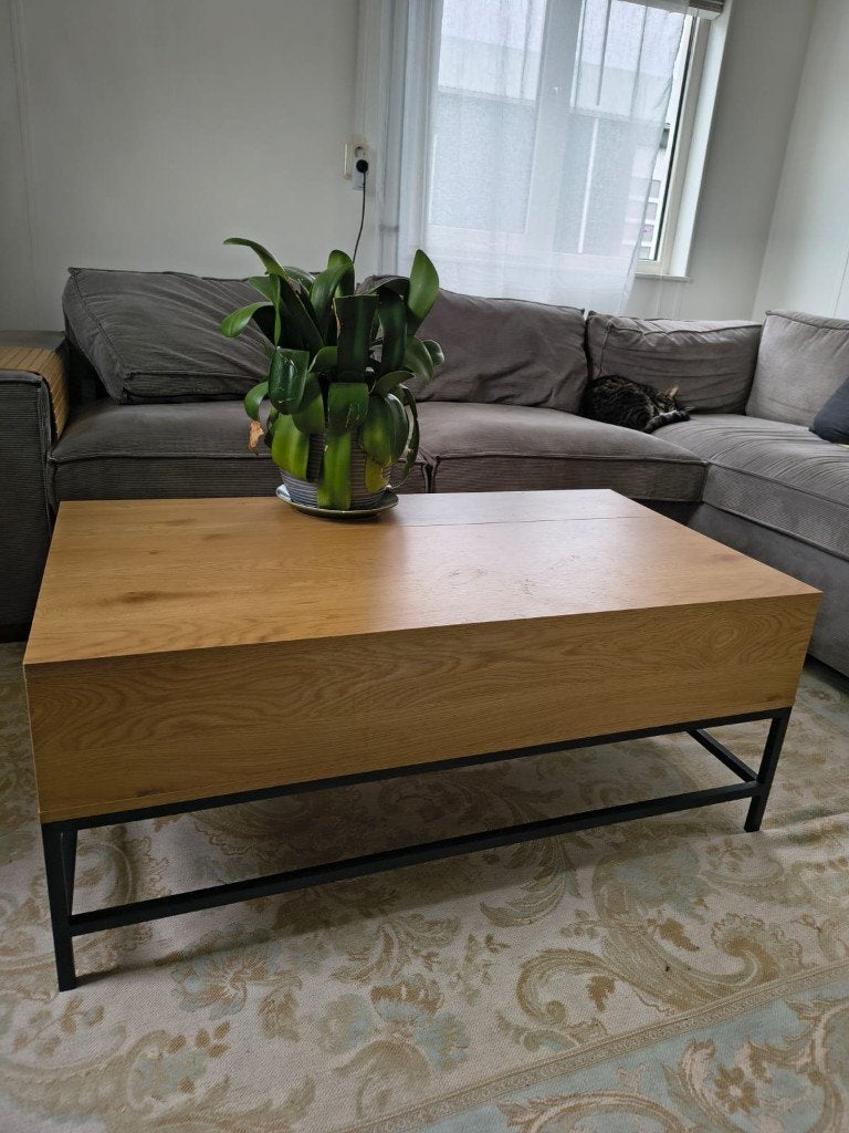Salontafel AABENRAA - opklapbaar warm eiken kleur, Huis en Inrichting, Ophalen, 100 tot 150 cm, 50 tot 100 cm, Zo goed als nieuw
