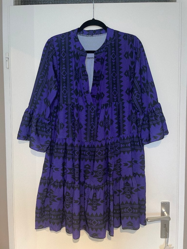Dames paarse boho ibiza print tuniek blouse maat 42, Boetiek, Paars, Maat 42/44 (L), Ophalen of Verzenden