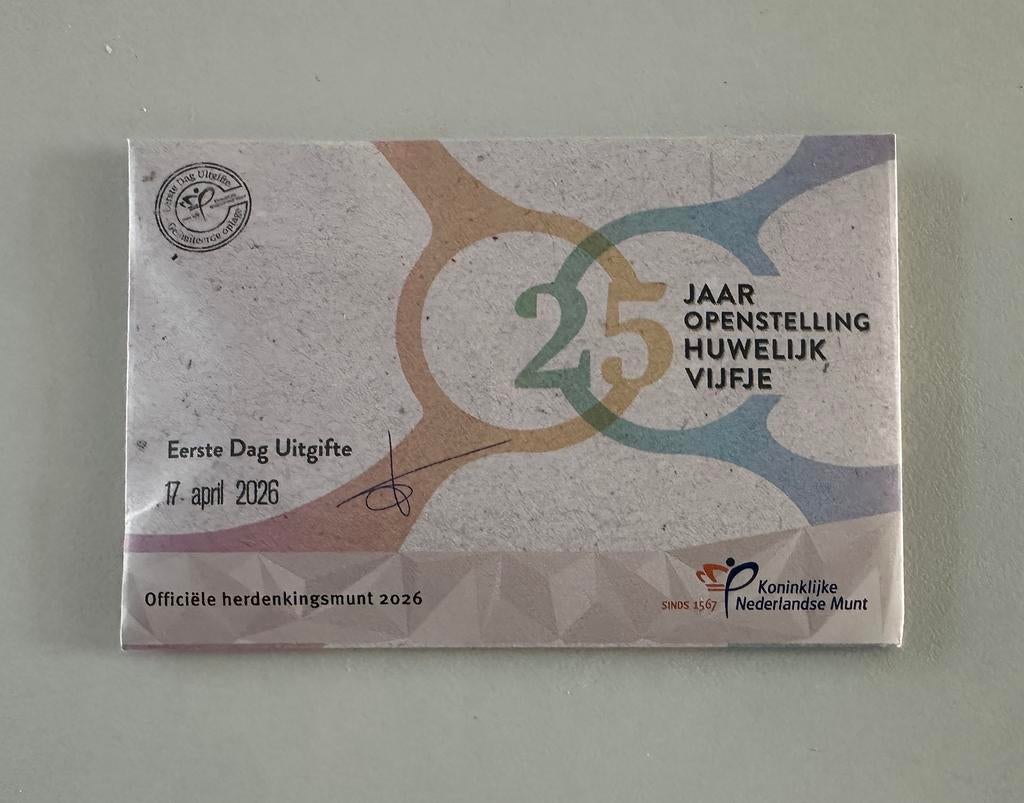 Eerste Dag Uitgifte 2026, Openstelling Huwelijk Vijfje (EDU), Postzegels en Munten, Munten | Nederland, Koningin Beatrix, Zilver