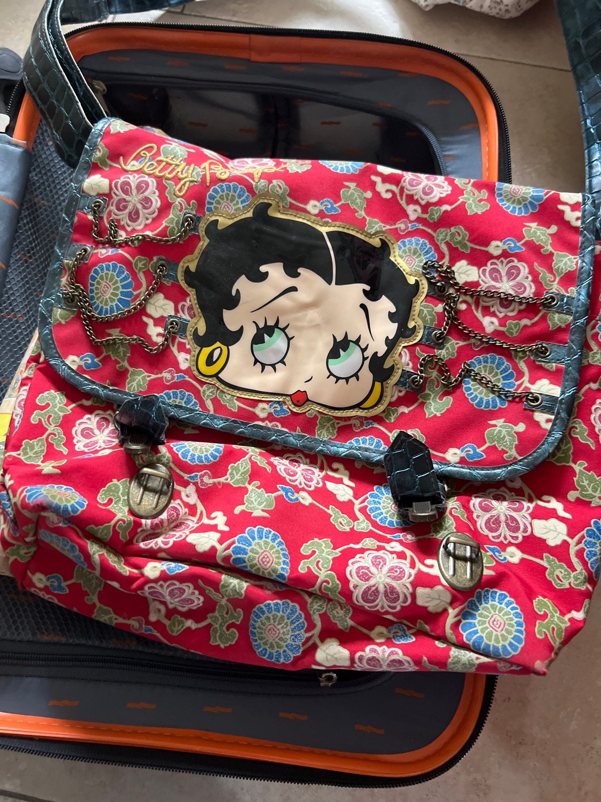 Betty Boop Schoudertas - Rood met Bloemenprint, Verzenden, Gebruikt, Rood, Schoudertasje