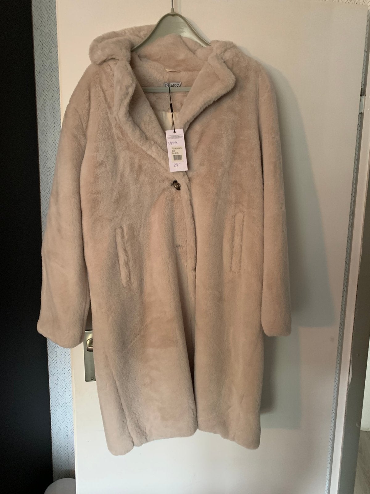 Jas beige faux fur nep bont, Ophalen, Zo goed als nieuw, Maat 46/48 (XL) of groter, Beige