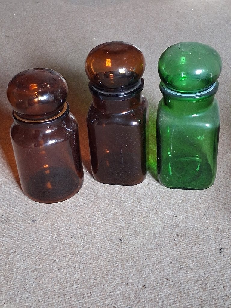 Glazen voorraadpotten doorzichtig groen en bruin glas, Ophalen, Voorraadpot, Glas, Gebruikt