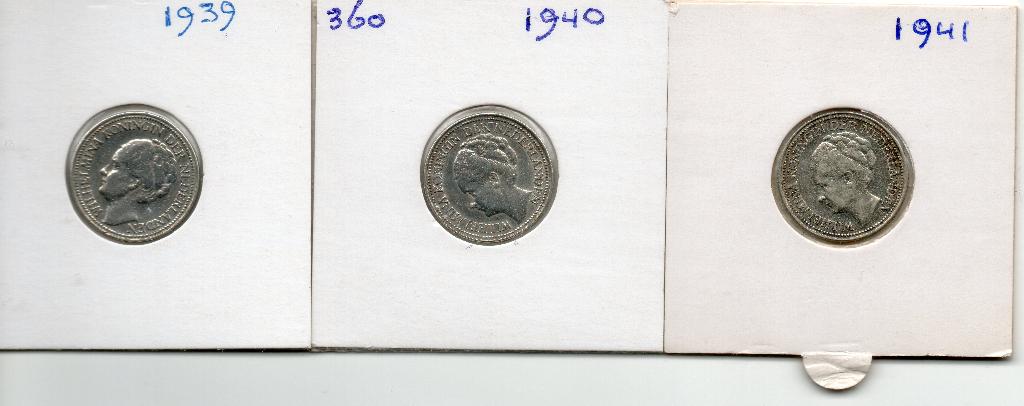 WILHELMINA 3 KWARTJES 1939-1940-1941 ZILVER, Setje, Zilver, 25 cent, Ophalen of Verzenden